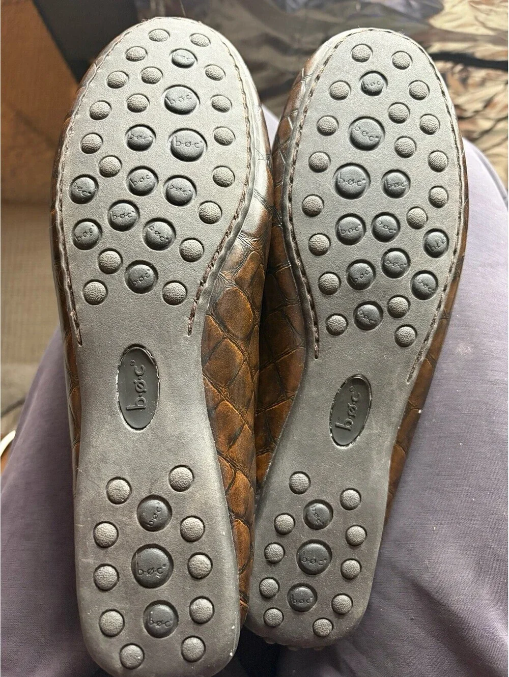Born Driving Loafers Andes Brown Leather Faux Crocodile Men's Size 8/39